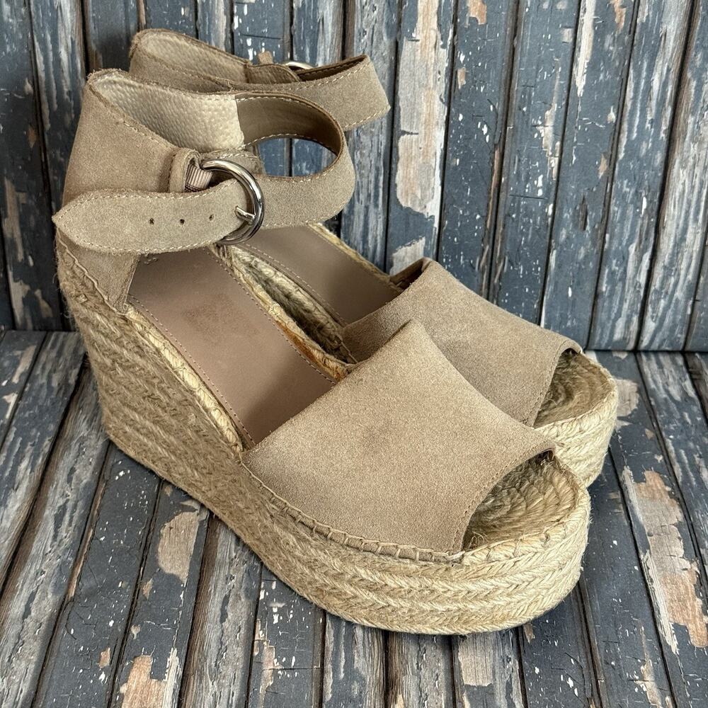 Marc Fisher Alita Espadrille Platform Wedge Sandal Tan Natural Suede Sz 10